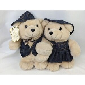 Tan Bears Denim Outfits Plush 8 Inch MTY International Soft Expressions Stuffed